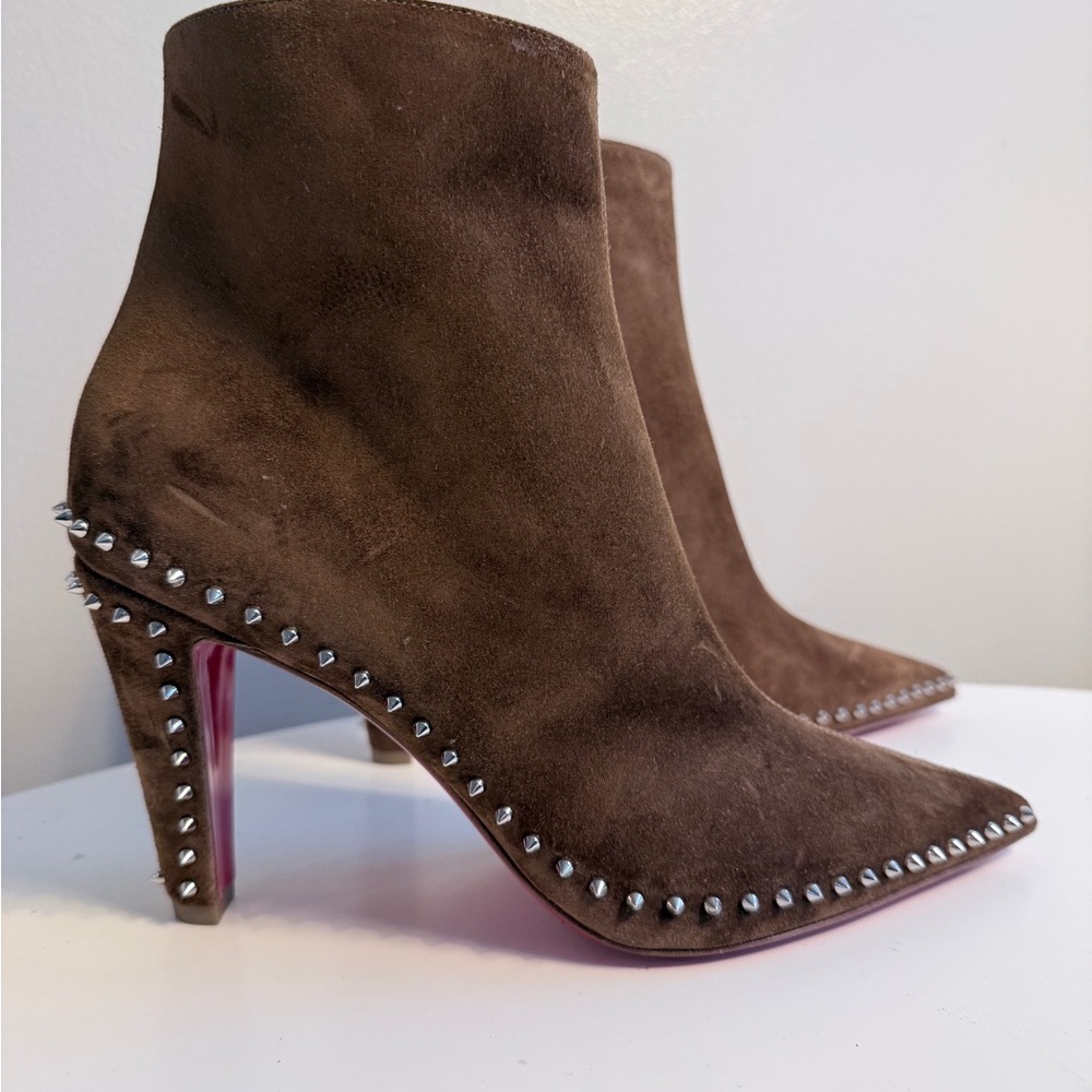New Christian Louboutin Suede Videra 85 Studded Ankle Boots US 9 IT 40